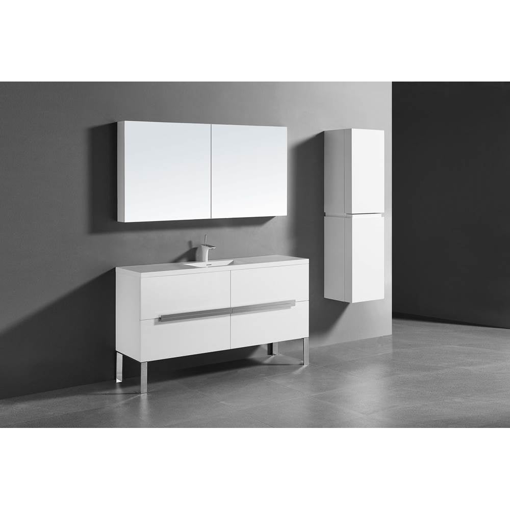 Madeli - Madeli Soho 60C'' Free standing Vanity Cabinet in White/HW: Polished Chrome(PC) - White With Polished Chrome