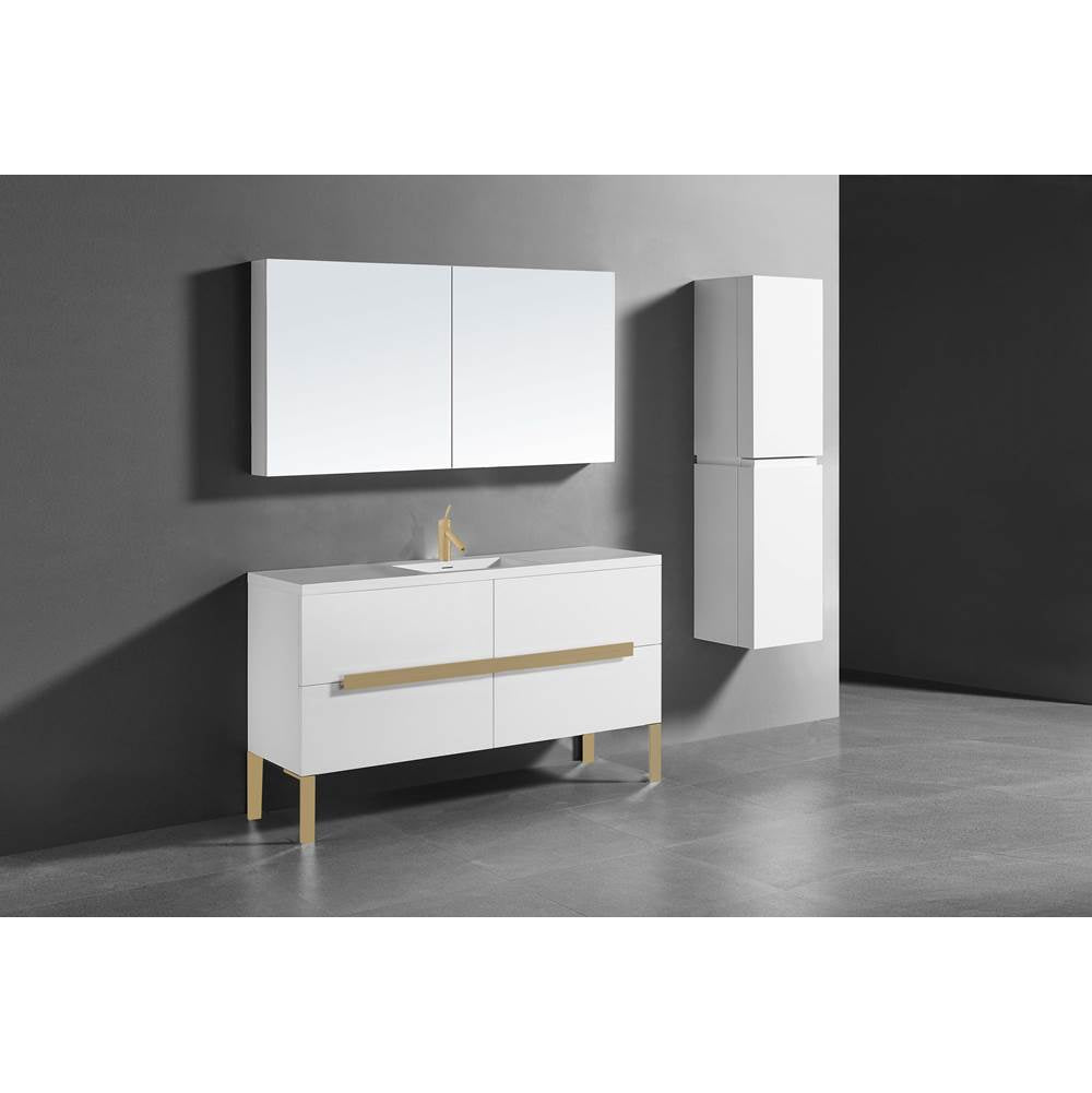 Madeli - Madeli Soho 60C'' Free standing Vanity Cabinet in White/HW: Satin Brass(SB) - White With Satin Brass