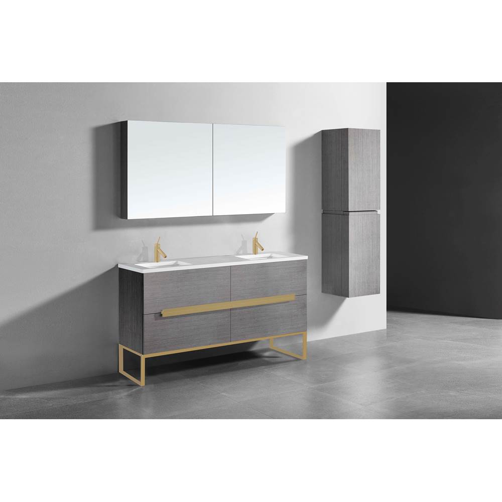 Madeli - Madeli Soho 60D'' Free standing Vanity Cabinet in Ash Grey/HW: Satin Brass(SB) - Ash Gray With Satin Brass
