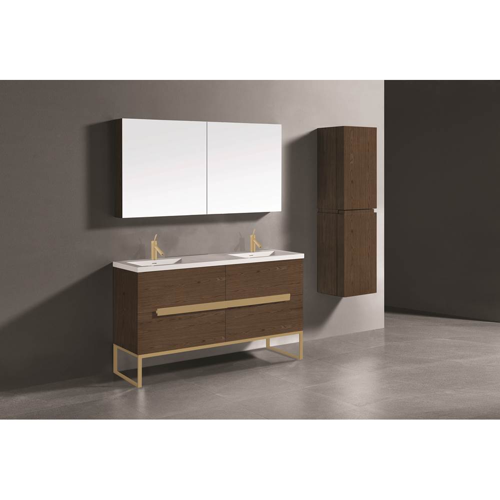 Madeli - Madeli Soho 60D'' Free standing Vanity Cabinet in Brandy/HW: Satin Brass(SB) - Brandy With Satin Brass