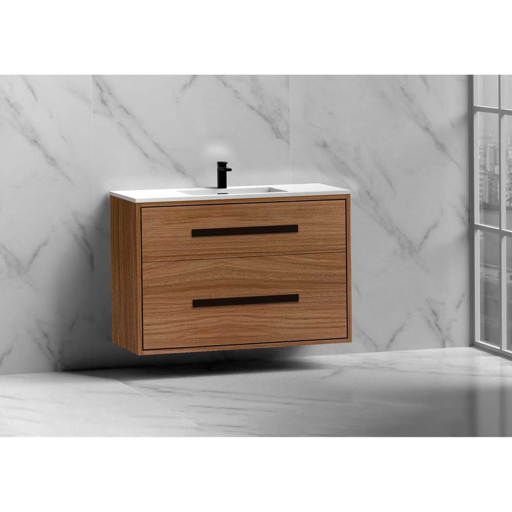 Madeli - Madeli Apogee 36'' Wall hung Vanity Cabinet in Natural Walnut/HW: Brushed Nickel(BN) - Natural Walnut With Brushed Nickel
