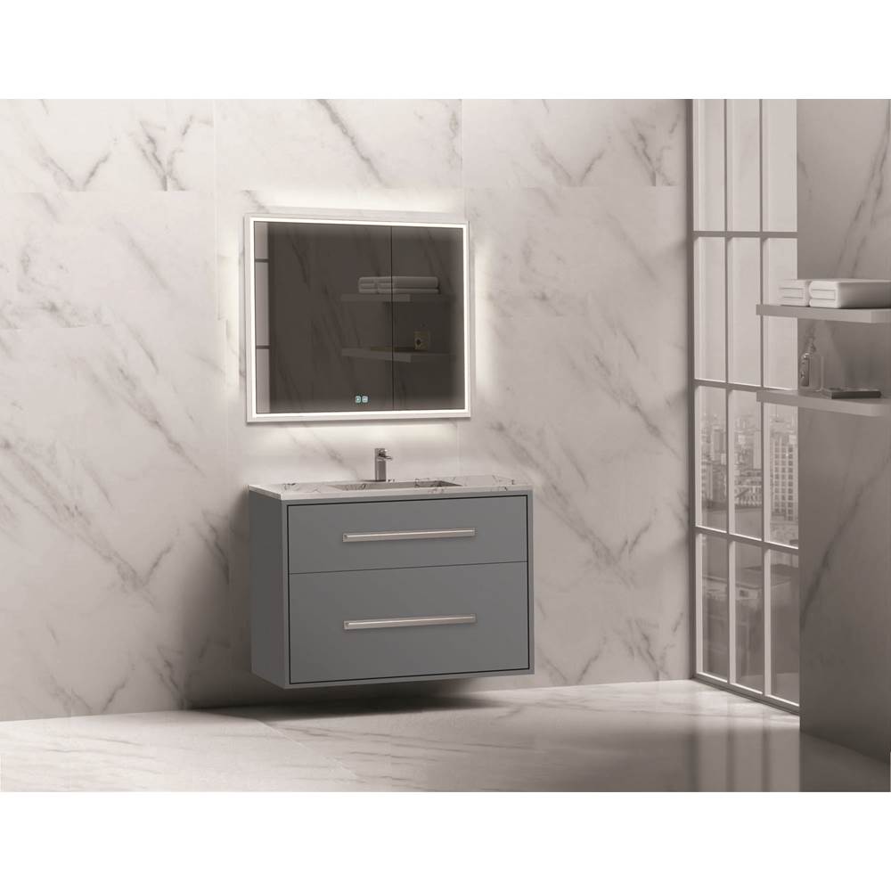Madeli - Madeli Apogee 36'' Wall hung Vanity Cabinet in Studio Grey/HW: Satin Brass(SB) - Studio Gray With Satin Brass