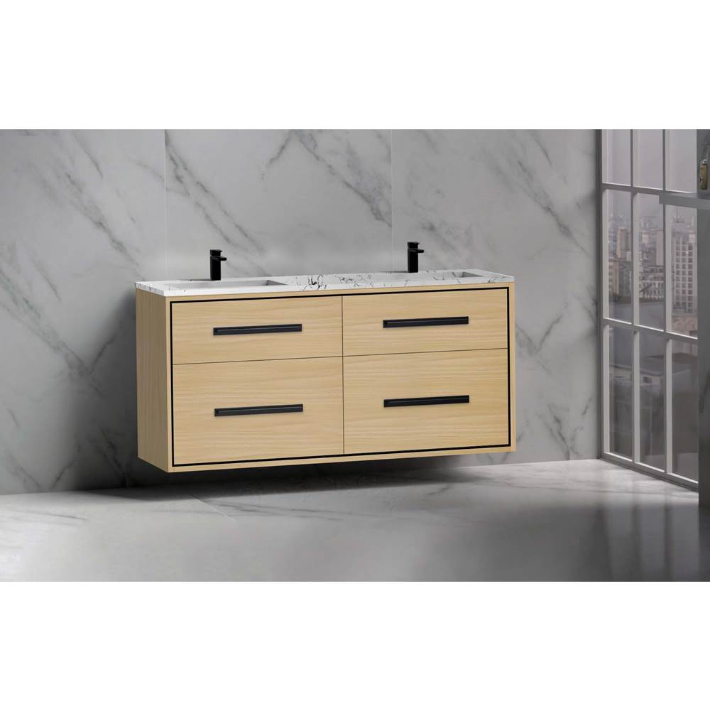 Madeli - Madeli Apogee 60D'' Wall hung Vanity Cabinet in Natural Oak/HW: Polished Chrome(PC) - Natural Oak With Polished Chrome
