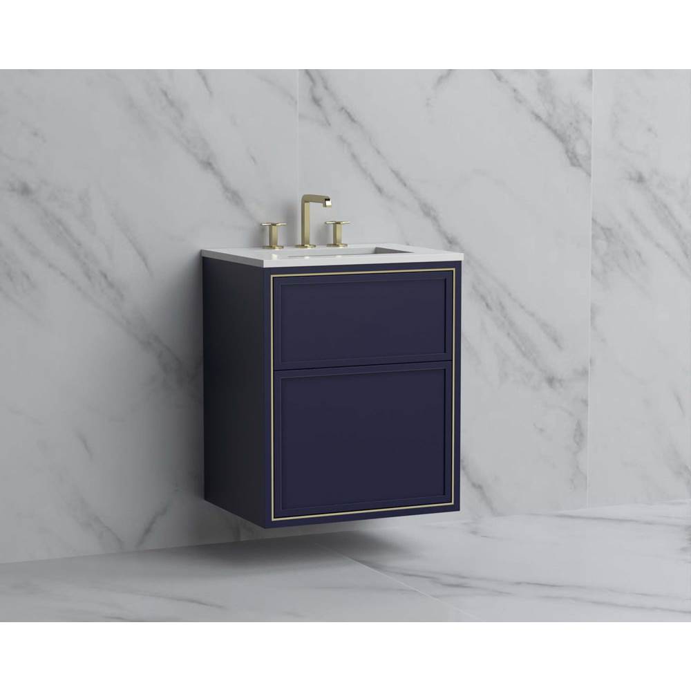 Madeli - Madeli Edge 24'' Wall hung Vanity Cabinet in Sapphire/HW: No Handles - Inlay Satin Brass(SB) - Sapphire With Satin Brass