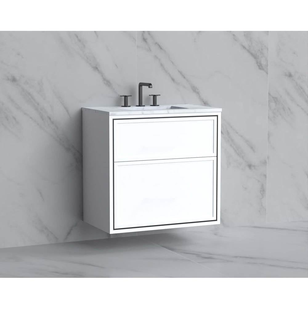 Madeli - Madeli Edge 30'' Wall hung Vanity Cabinet in White/HW: No Handles - Inlay Brushed Nickel(BN) - White With Brushed Nickel