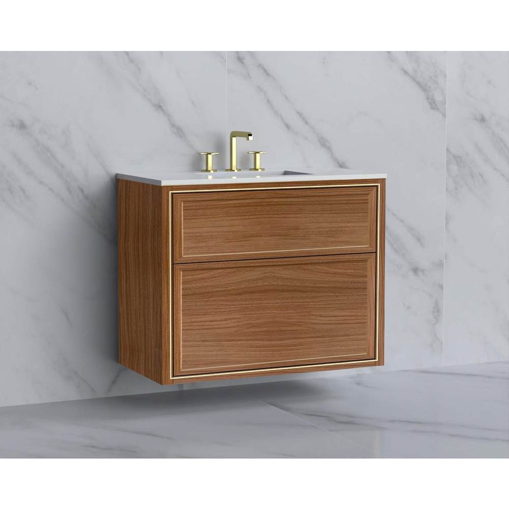 Madeli - Madeli Edge 36'' Wall hung Vanity Cabinet in Natural Walnut/HW: No Handles - Inlay Polished Chrome(PC) - Natural Walnut With Polished Chrome