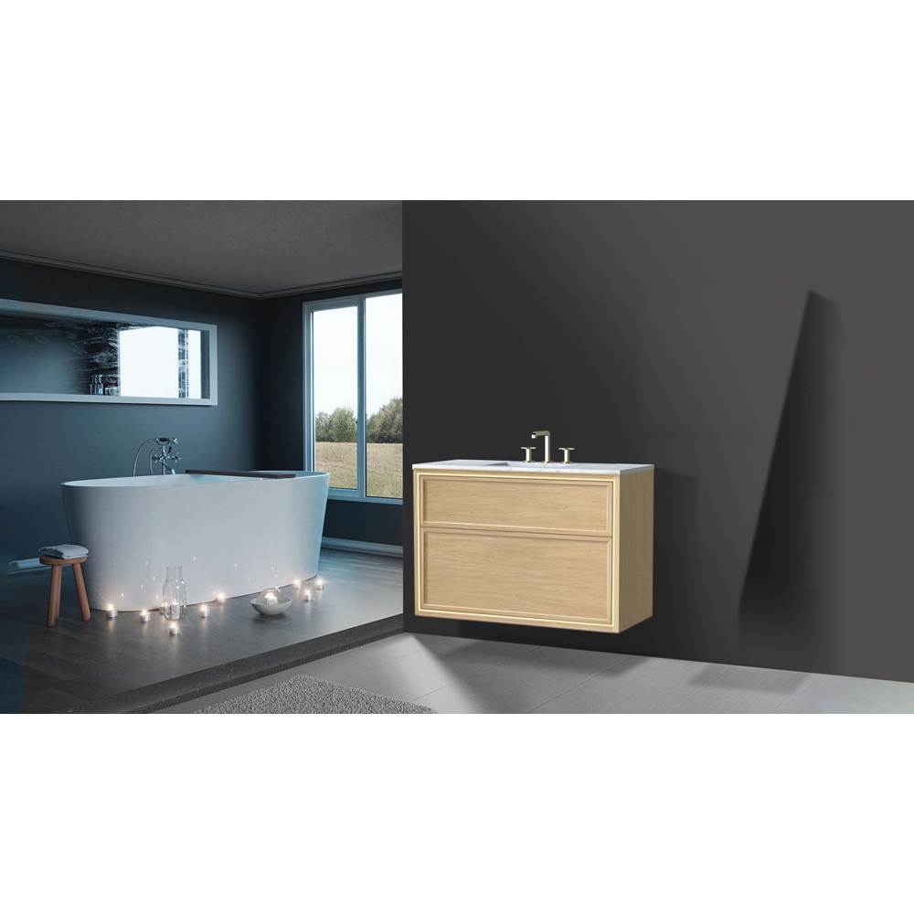 Madeli - Madeli Edge 42'' Wall hung Vanity Cabinet in Natural Oak/HW: No Handles - Inlay Polished Chrome(PC) - Natural Oak With Polished Chrome