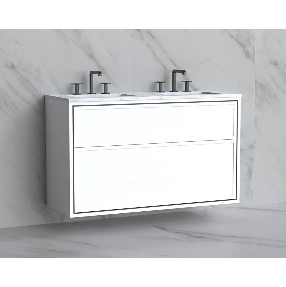 Madeli - Madeli Edge 48D'' Wall hung Vanity Cabinet in White/HW: No Handles - Inlay Brushed Nickel(BN) - White With Brushed Nickel