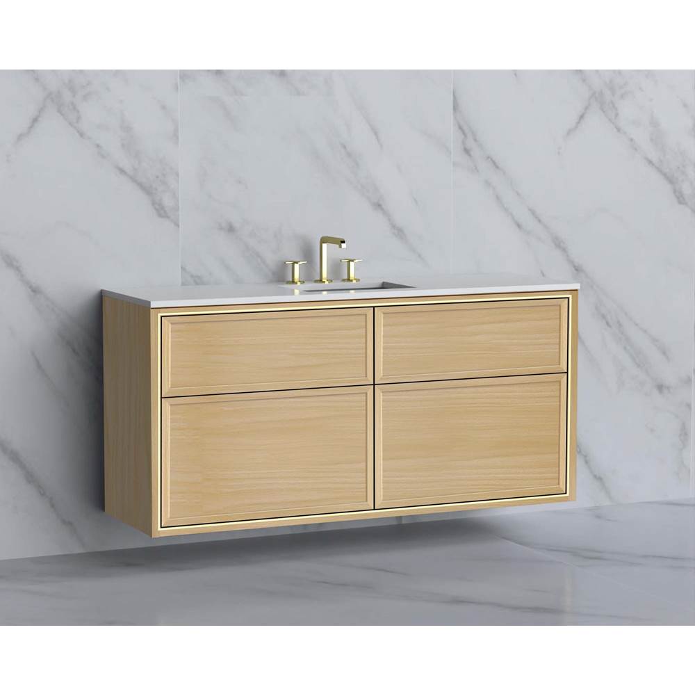 Madeli - Madeli Edge 60C'' Wall hung Vanity Cabinet in Natural Oak/HW: No Handles - Inlay Polished Nickel(PN) - Natural Oak With Polished Nickel