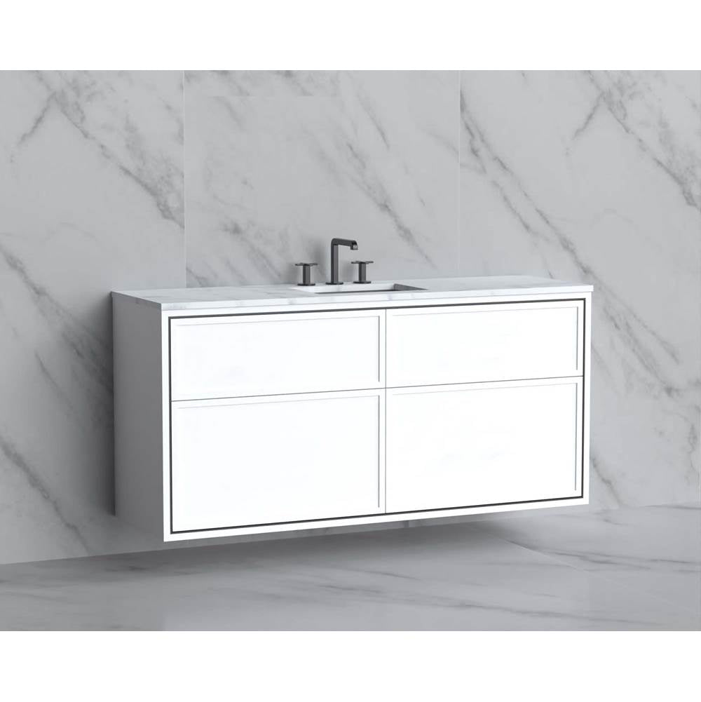 Madeli - Madeli Edge 60C'' Wall hung Vanity Cabinet in White/HW: No Handles - Inlay Polished Nickel(PN) - White With Polished Nickel
