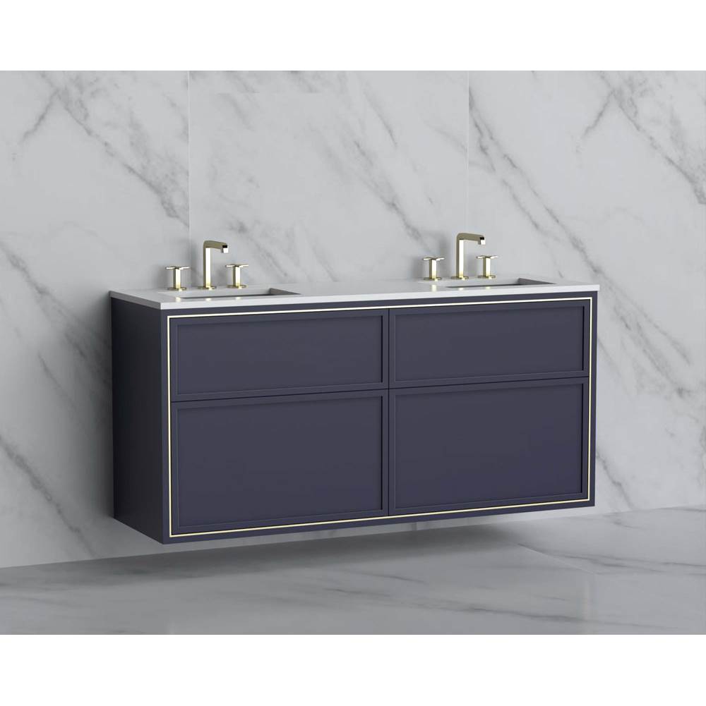 Madeli - Madeli Edge 60D'' Wall hung Vanity Cabinet in Sapphire/HW: No Handles - Inlay Matte Black(MB) - Sapphire With Matte Black