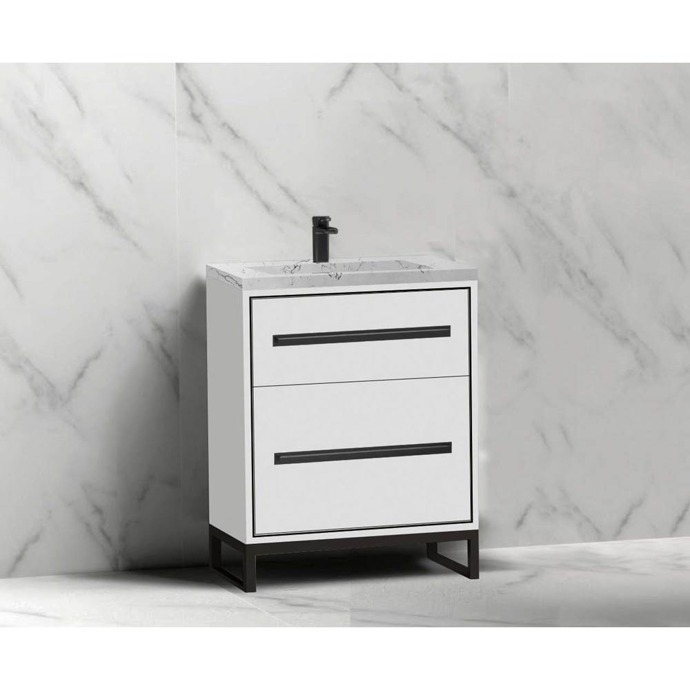 Madeli - Madeli Pinnacle 24'' Free standing Vanity Cabinet in White/HW: Matte Black(MB) - White With Matte Black