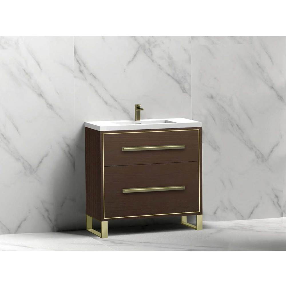 Madeli - Madeli Pinnacle 30'' Free standing Vanity Cabinet in Walnut/HW: Satin Brass(SB) - Walnut With Satin Brass