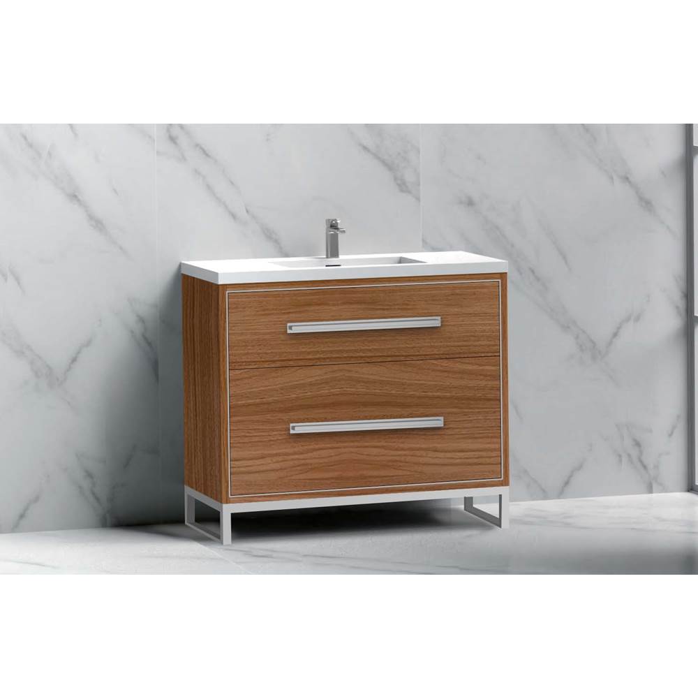 Madeli - Madeli Pinnacle 36'' Free standing Vanity Cabinet in Natural Walnut/HW: Satin Brass(SB) - Natural Walnut With Satin Brass