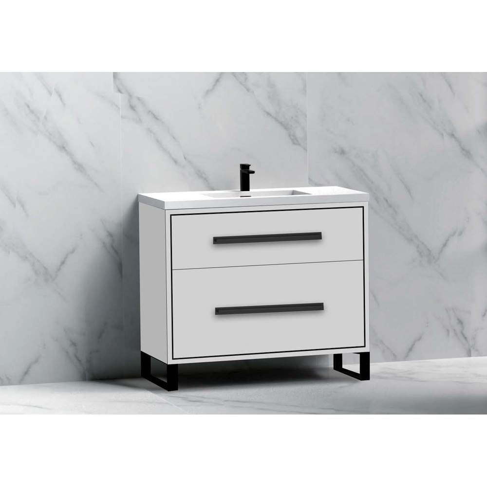 Madeli - Madeli Pinnacle 36'' Free standing Vanity Cabinet in White/HW: Polished Nickel(PN) - White With Polished Nickel