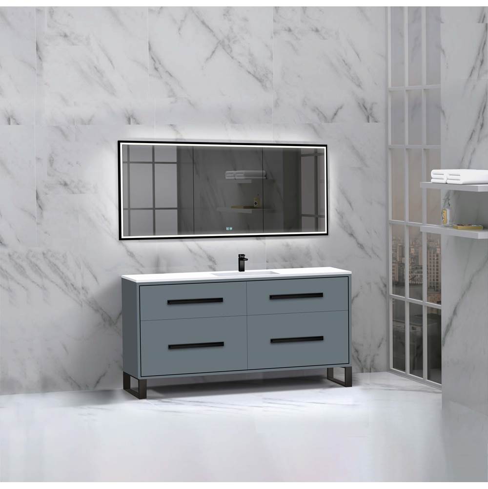 Madeli - Madeli Pinnacle 60C'' Free standing Vanity Cabinet in Studio Grey/HW: Polished Nickel(PN) - Studio Gray With Polished Nickel