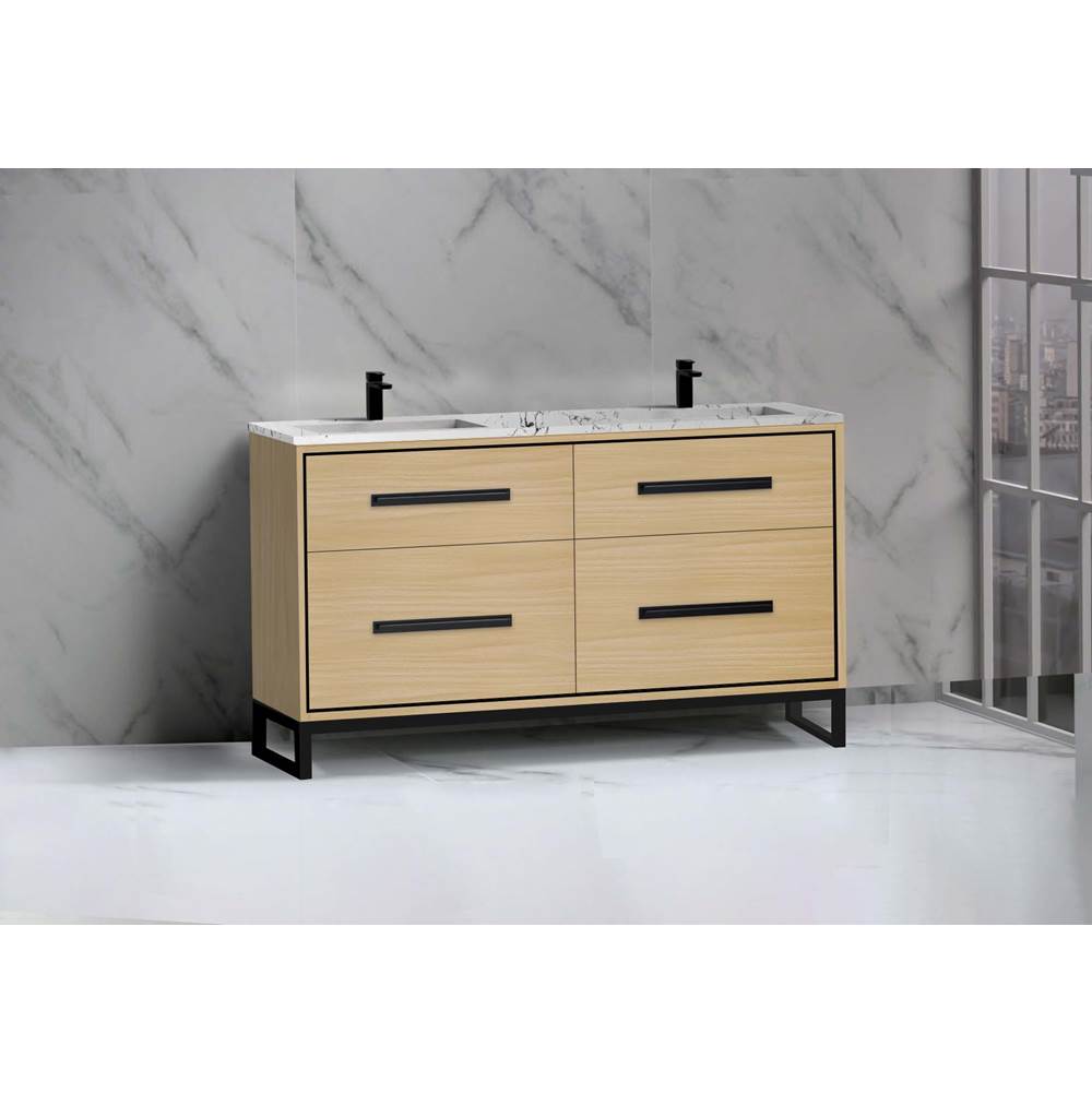 Madeli - Madeli Pinnacle 60D'' Free standing Vanity Cabinet in Natural Oak/HW: Satin Brass(SB) - Natural Oak With Satin Brass