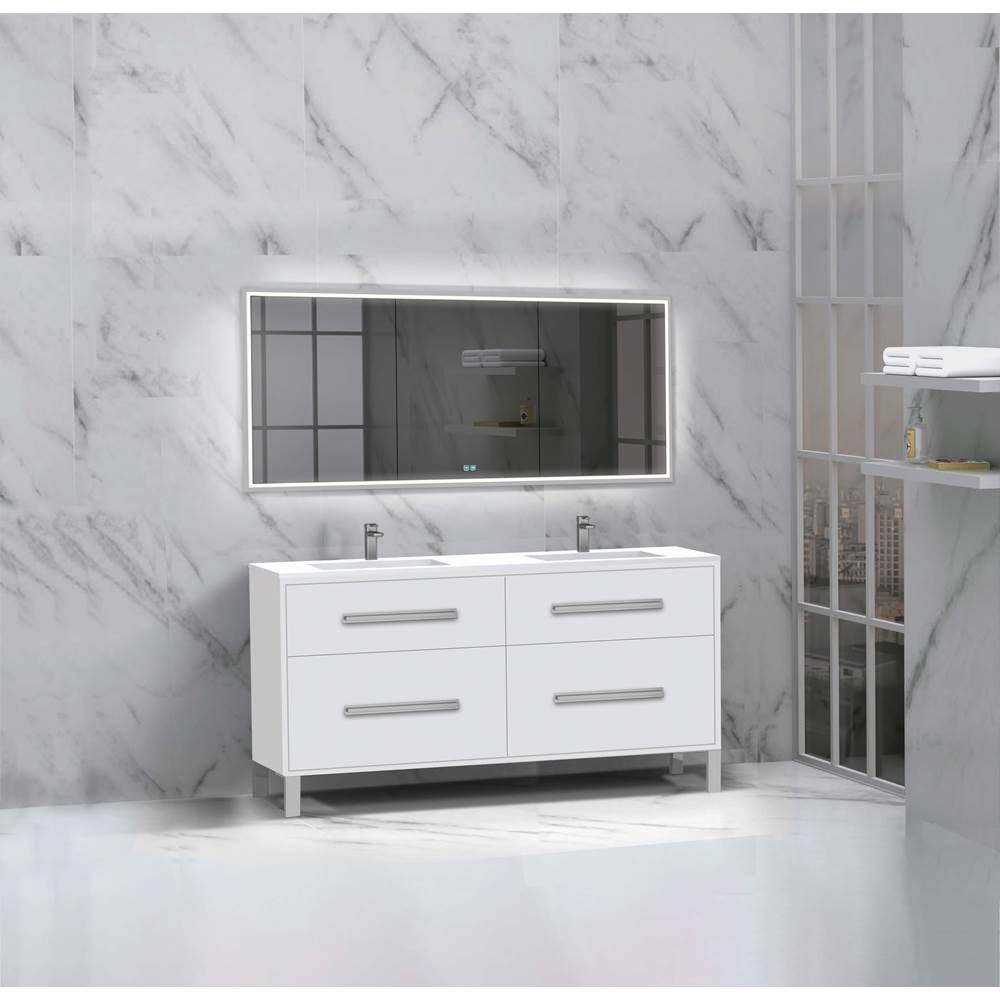 Madeli - Madeli Pinnacle 60D'' Free standing Vanity Cabinet in White/HW: Satin Brass(SB) - White With Satin Brass