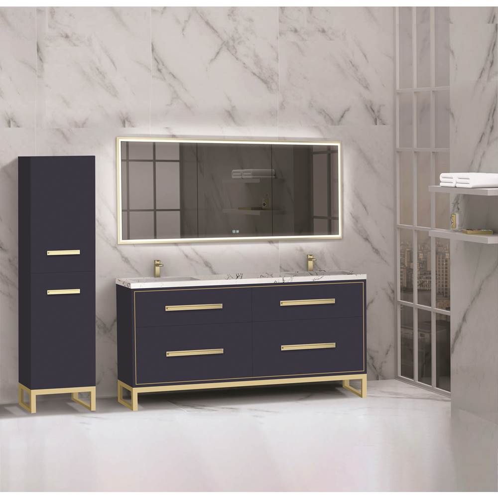 Madeli - Madeli Pinnacle 72'' Free standing Vanity Cabinet in Sapphire/HW: Satin Brass(SB) - Sapphire With Satin Brass