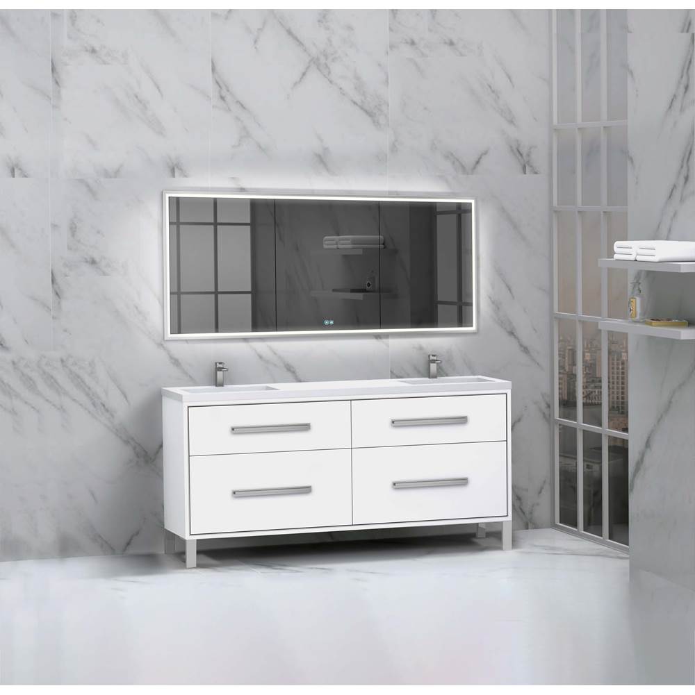 Madeli - Madeli Pinnacle 72'' Free standing Vanity Cabinet in White/HW: Polished Nickel(PN) - White With Polished Nickel
