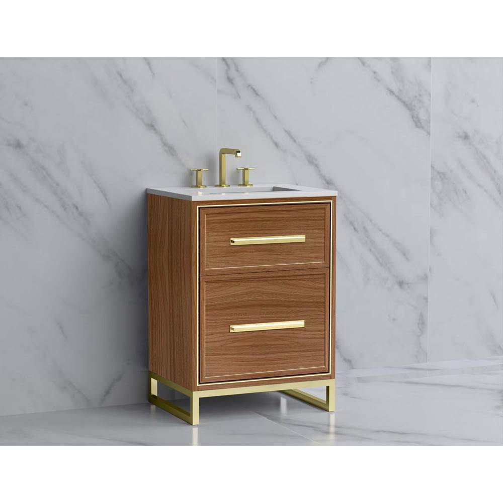 Madeli - Madeli Profile 24'' Free standing Vanity Cabinet in Natural Walnut/HW: Handle & Feet Polished Chrome(PC) - Natural Walnut With Polished Chrome