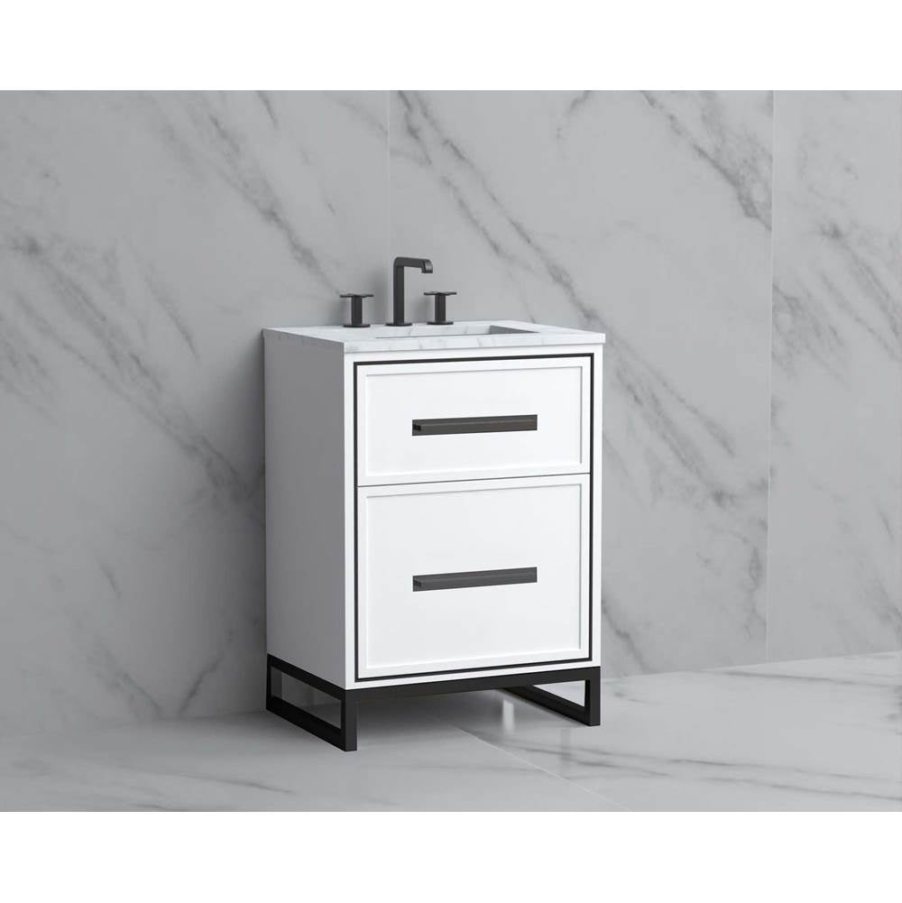 Madeli - Madeli Profile 24'' Free standing Vanity Cabinet in White/HW: Handle & Feet Brushed Nickel(BN) - White With Brushed Nickel