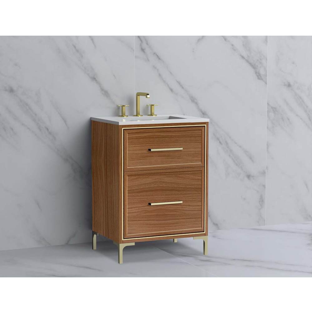 Madeli - Madeli Profile 24'' Free standing Vanity Cabinet in Natural Walnut/HW: Handle & Feet Satin Brass(SB) - Natural Walnut With Satin Brass