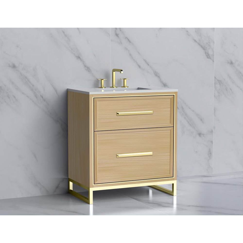 Madeli - Madeli Profile 30'' Free standing Vanity Cabinet in Natural Oak/HW: Handle & Feet Polished Nickel(PN) - Natural Oak With Polished Nickel