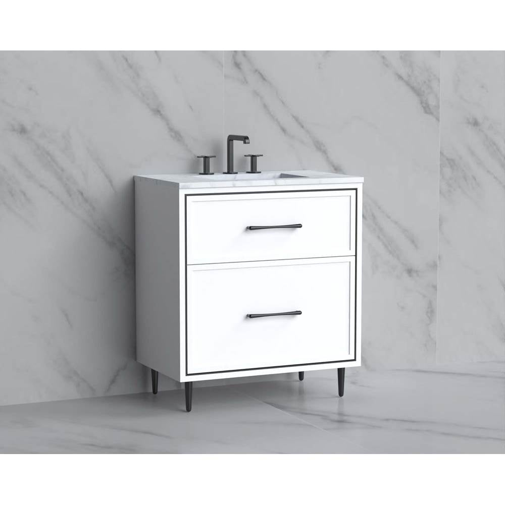 Madeli - Madeli Profile 30'' Free standing Vanity Cabinet in White/HW: Handle & Feet Brushed Nickel(BN) - White With Brushed Nickel