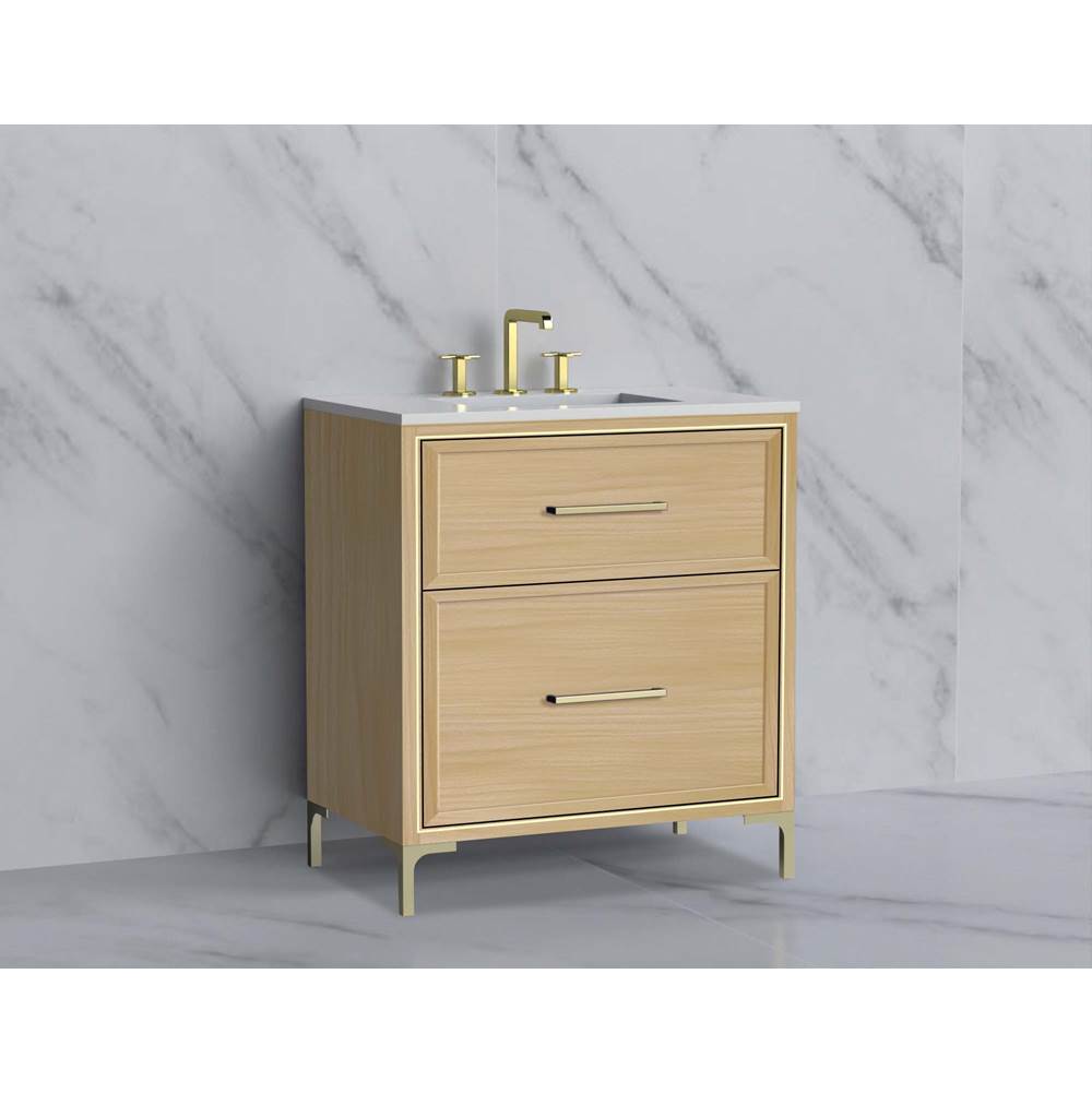 Madeli - Madeli Profile 30'' Free standing Vanity Cabinet in Natural Oak/HW: Handle & Feet Satin Brass(SB) - Natural Oak With Satin Brass