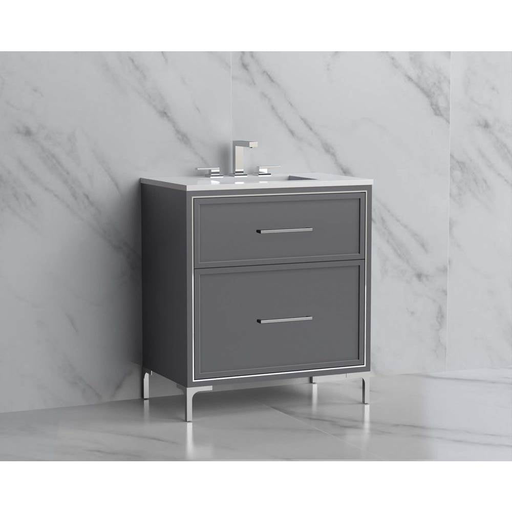 Madeli - Madeli Profile 30'' Free standing Vanity Cabinet in Studio Grey/HW: Handles/Feet in Polished Chrome(PC) - Studio Gray With Polished Chrome