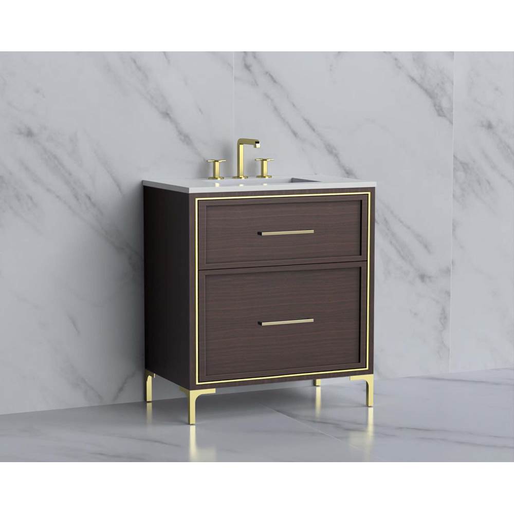 Madeli - Madeli Profile 30'' Free standing Vanity Cabinet in Walnut/HW: Handle & Feet Satin Brass(SB) - Walnut With Satin Brass