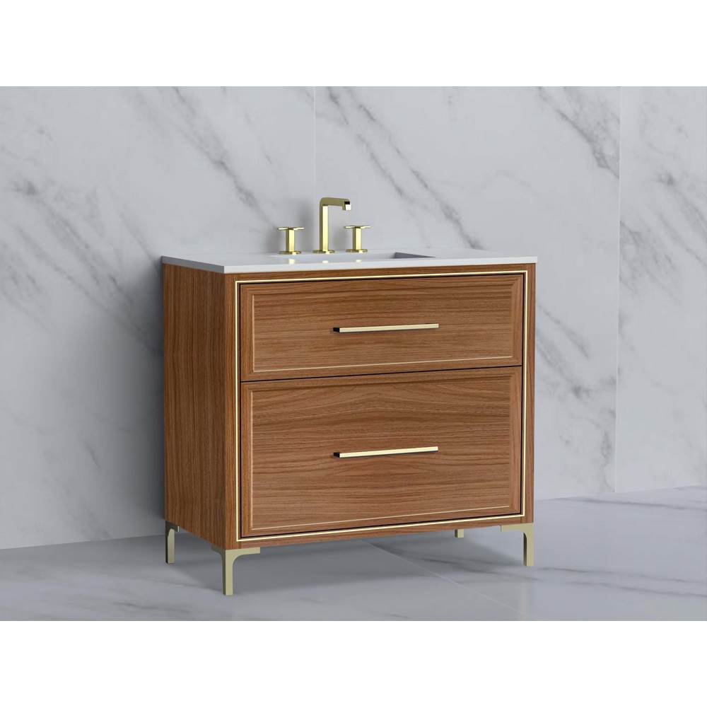 Madeli - Madeli Profile 36'' Free standing Vanity Cabinet in Natural Walnut/HW: Handle & Feet Matte Black(MB) - Natural Walnut With Matte Black