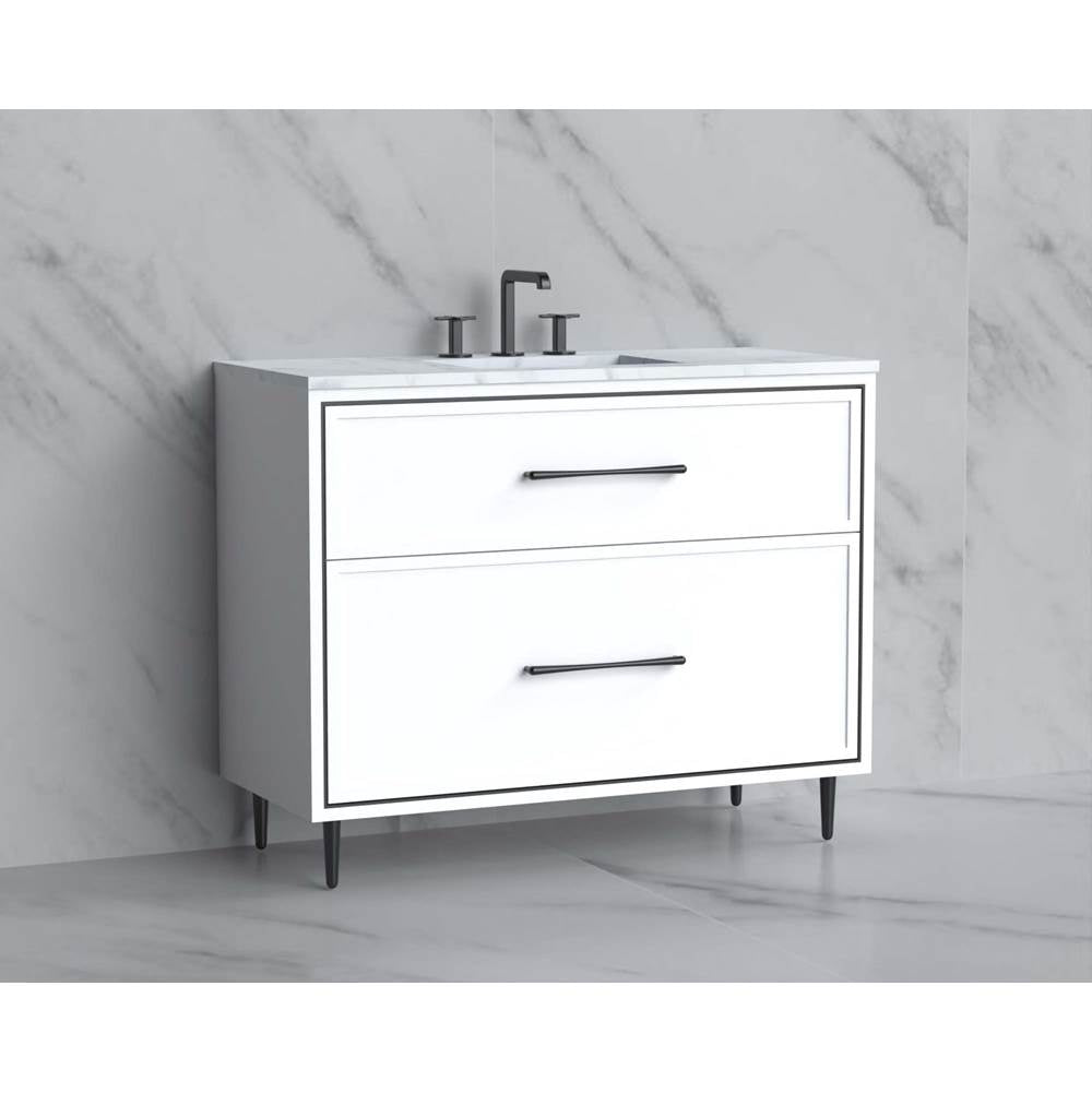 Madeli - Madeli Profile 42'' Free standing Vanity Cabinet in White/HW: Handle & Feet Satin Brass(SB) - White With Satin Brass