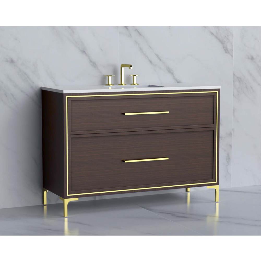 Madeli - Madeli Profile 48C'' Free standing Vanity Cabinet in Walnut/HW: Handle & Feet Satin Brass(SB) - Walnut With Satin Brass