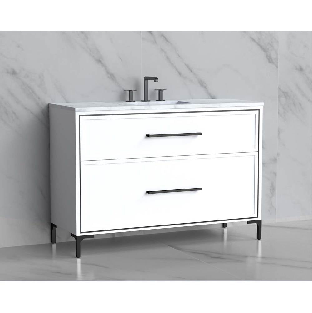 Madeli - Madeli Profile 48C'' Free standing Vanity Cabinet in White/HW: Handle & Feet Polished Nickel(PN) - White With Polished Nickel