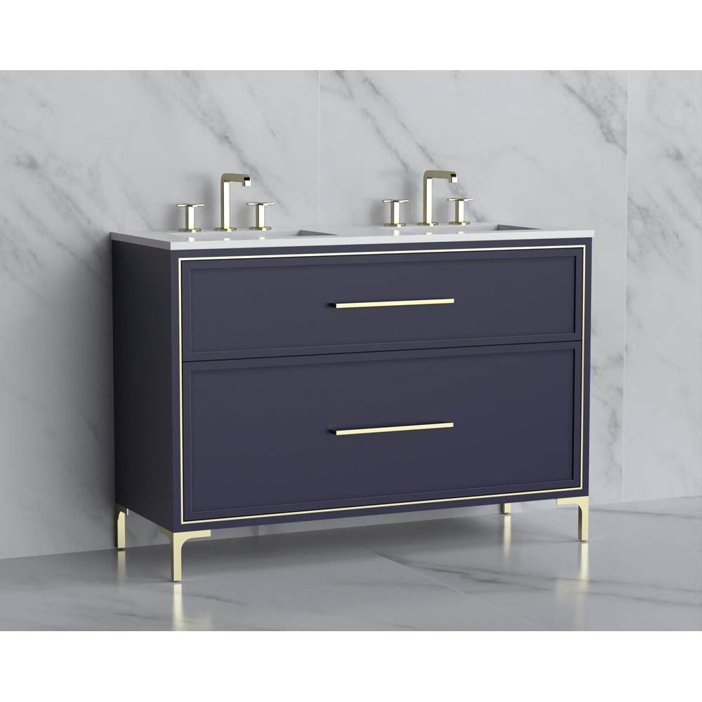 Madeli - Madeli Profile 48D'' Free standing Vanity Cabinet in Sapphire/HW: Handle & Feet Satin Brass(SB) - Sapphire With Satin Brass