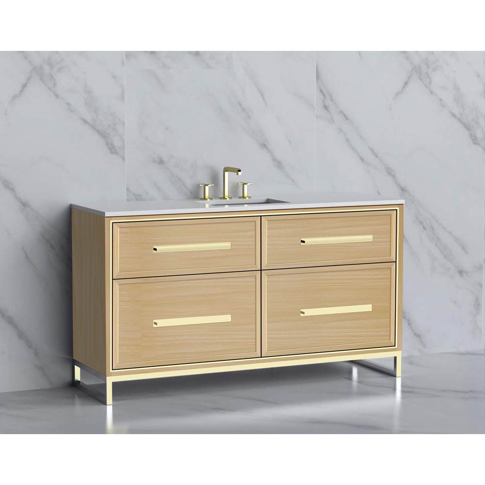 Madeli - Madeli Profile 60C'' Free standing Vanity Cabinet in Natural Oak/HW: Handle & Feet Brushed Nickle(BN) - Natural Oak With Brushed Nickel