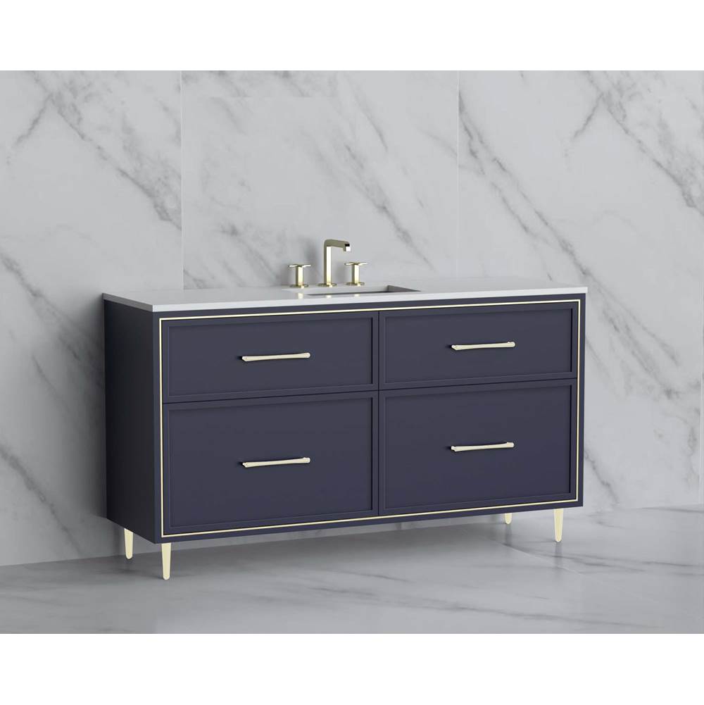 Madeli - Madeli Profile 60C'' Free standing Vanity Cabinet in Sapphire/HW: Handle & Feet Satin Brass(SB) - Sapphire With Satin Brass