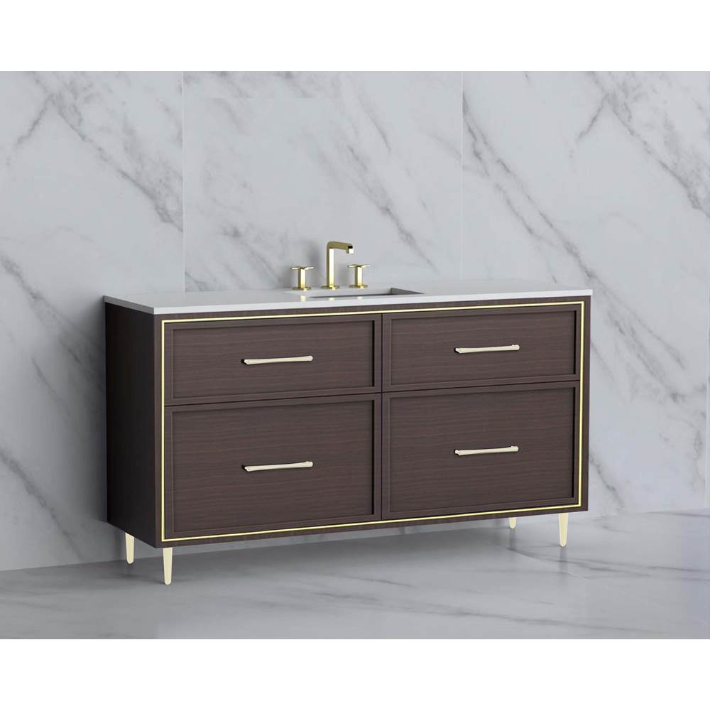 Madeli - Madeli Profile 60C'' Free standing Vanity Cabinet in Walnut/HW: Handle & Feet Polished Chrome(PC) - Walnut With Polished Chrome