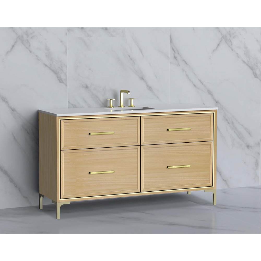 Madeli - Madeli Profile 60C'' Free standing Vanity Cabinet in Natural Oak/HW: Handle & Feet Polished Chrome(PC) - Natural Oak With Polished Chrome