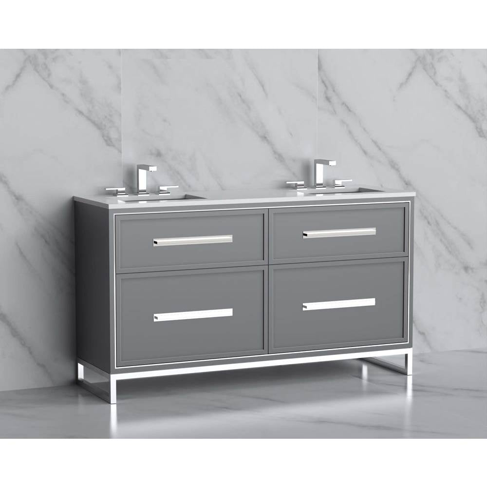 Madeli - Madeli Profile 60D'' Free standing Vanity Cabinet in Studio Grey/HW: Handle & Feet Satin Brass(SB) - Studio Gray With Satin Brass