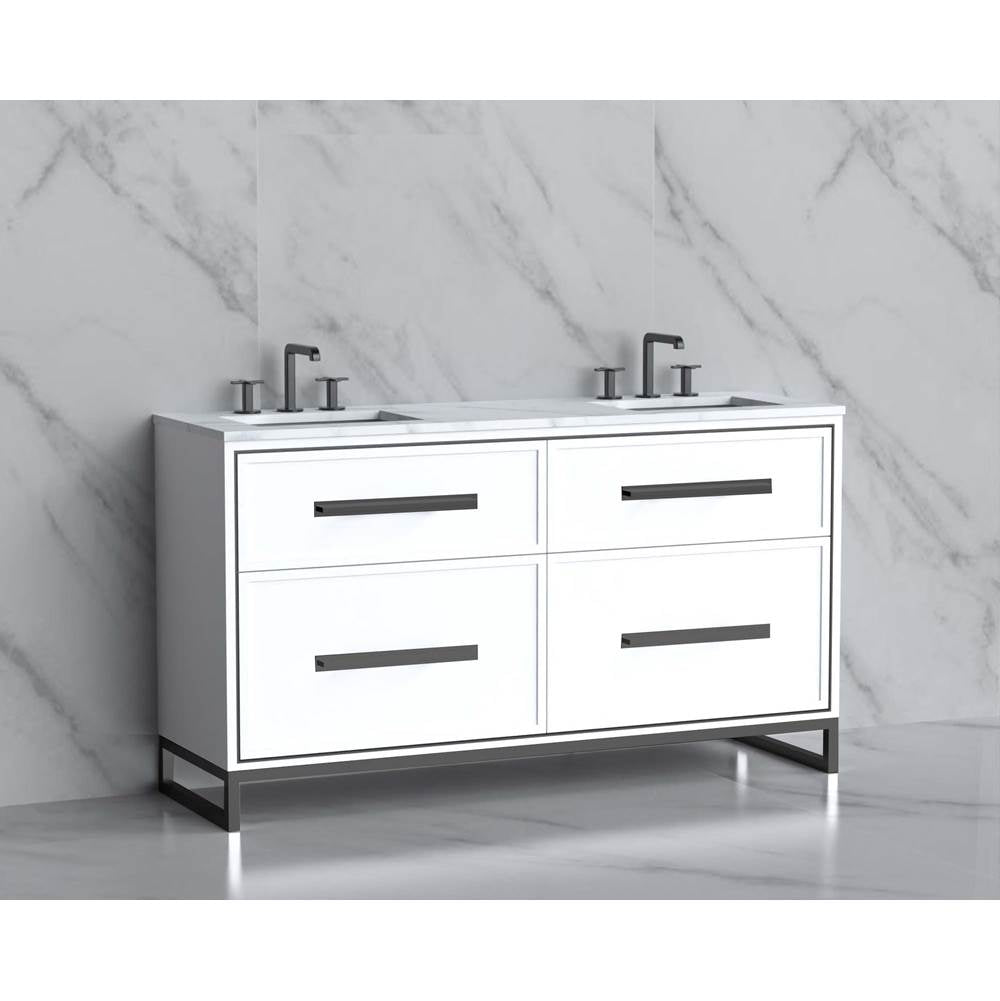 Madeli - Madeli Profile 60D'' Free standing Vanity Cabinet in White/HW: Handle & Feet Polished Nickel(PN) - White With Polished Nickel