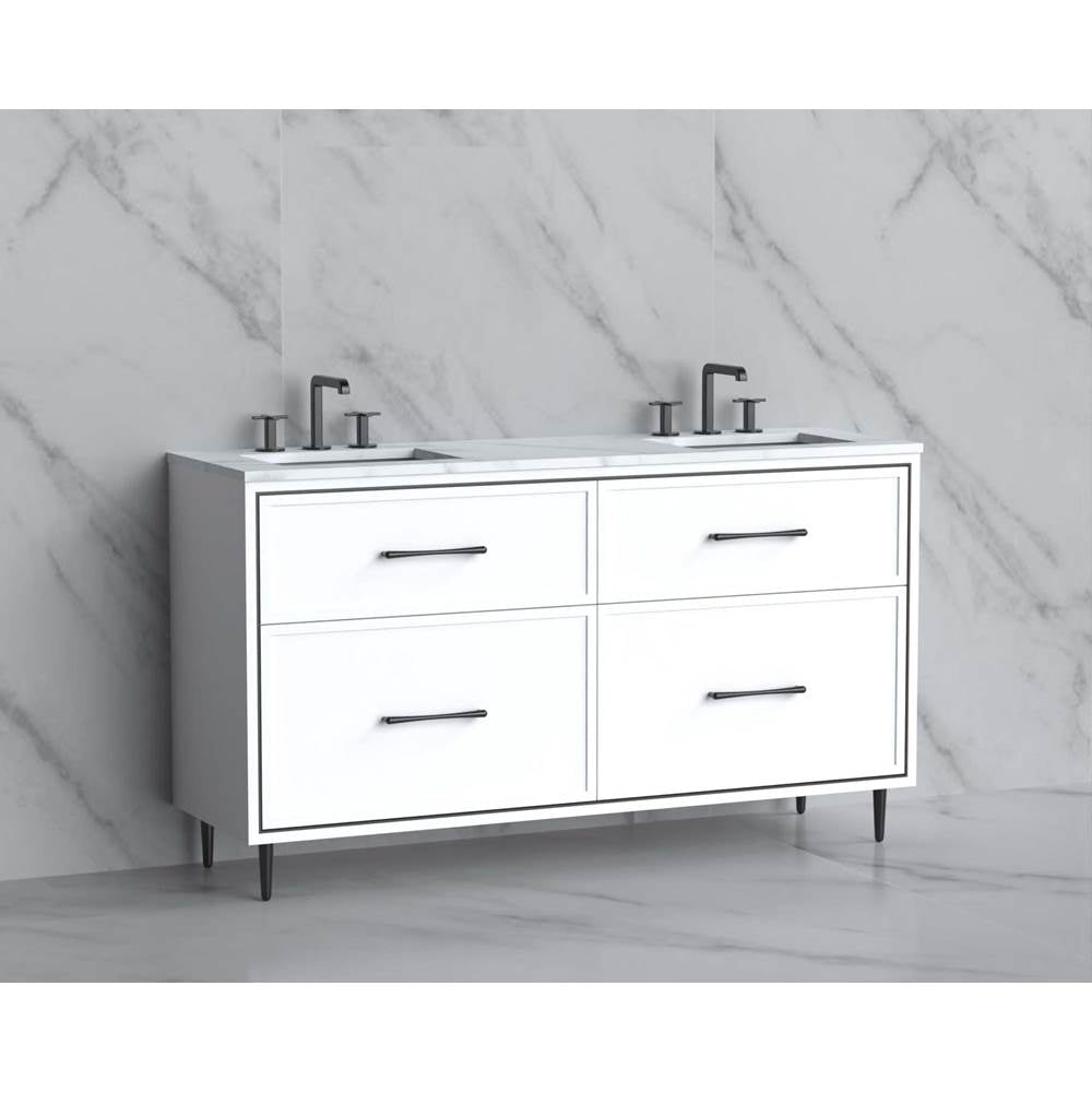 Madeli - Madeli Profile 60D'' Free standing Vanity Cabinet in White/HW: Handle & Feet Satin Brass(SB) - White With Satin Brass