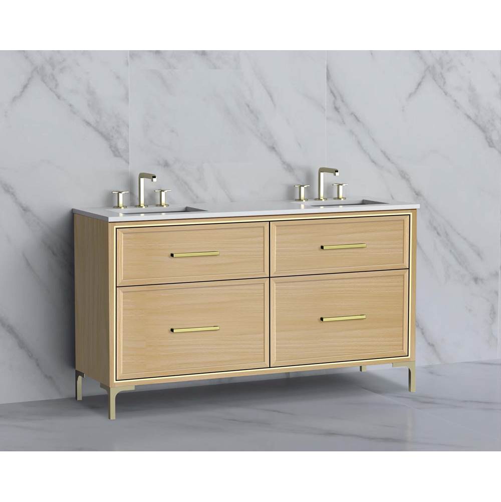 Madeli - Madeli Profile 60D'' Free standing Vanity Cabinet in Natural Oak/HW: Handle & Feet Matte Black(MB) - Natural Oak With Matte Black
