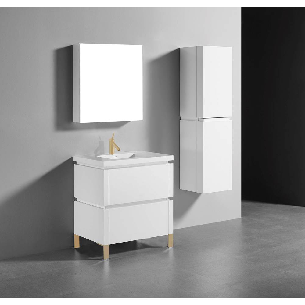 Madeli - Madeli Metro 30'' Free Standing Vanity in White/HW: Satin Brass(SB) - White With Satin Brass