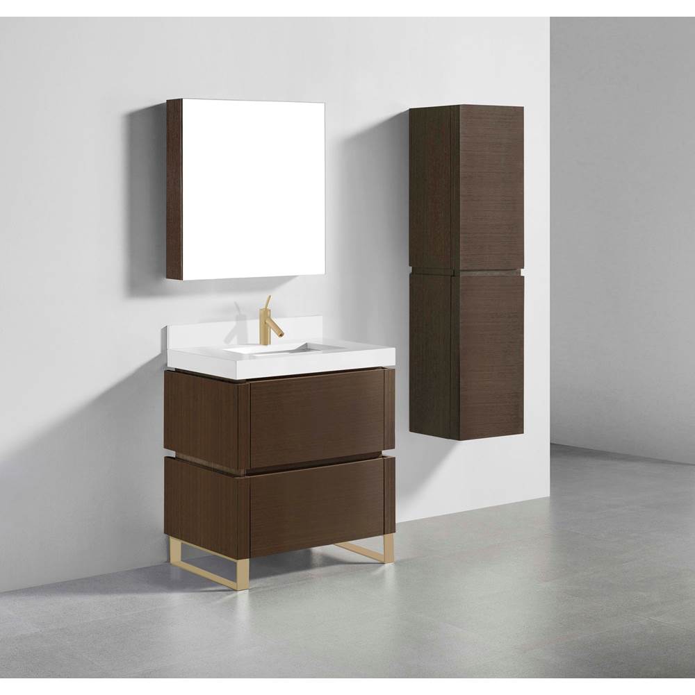 Madeli - Madeli Metro 30'' Free Standing Vanity in Walnut/HW: Satin Brass(SB) - Walnut With Satin Brass