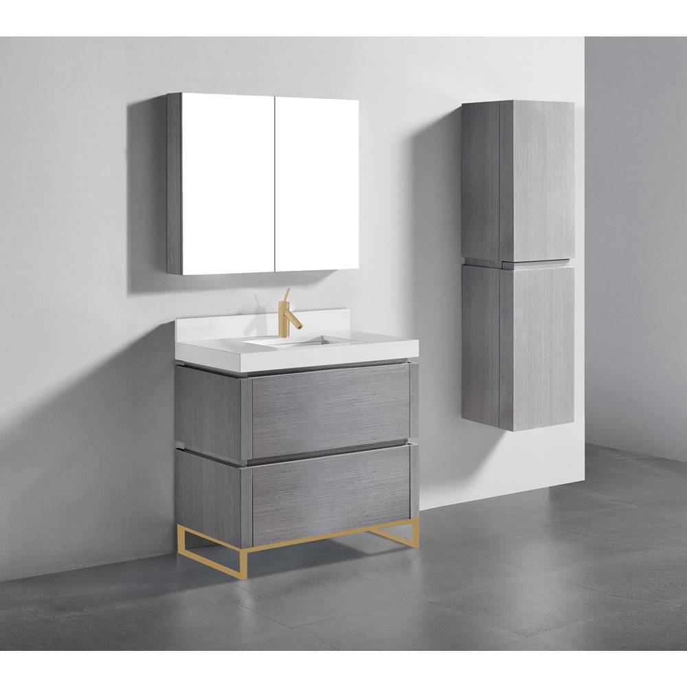 Madeli - Madeli Metro 36'' Free Standing Vanity in Ash Grey/HW: Satin Brass(SB) - Ash Gray With Satin Brass