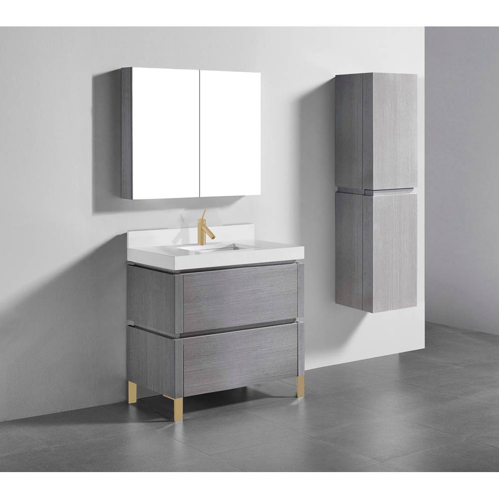 Madeli - Madeli Metro 36'' Free Standing Vanity in Ash Grey Finish/HW: Satin Brass(SB) - Ash Gray With Satin Brass