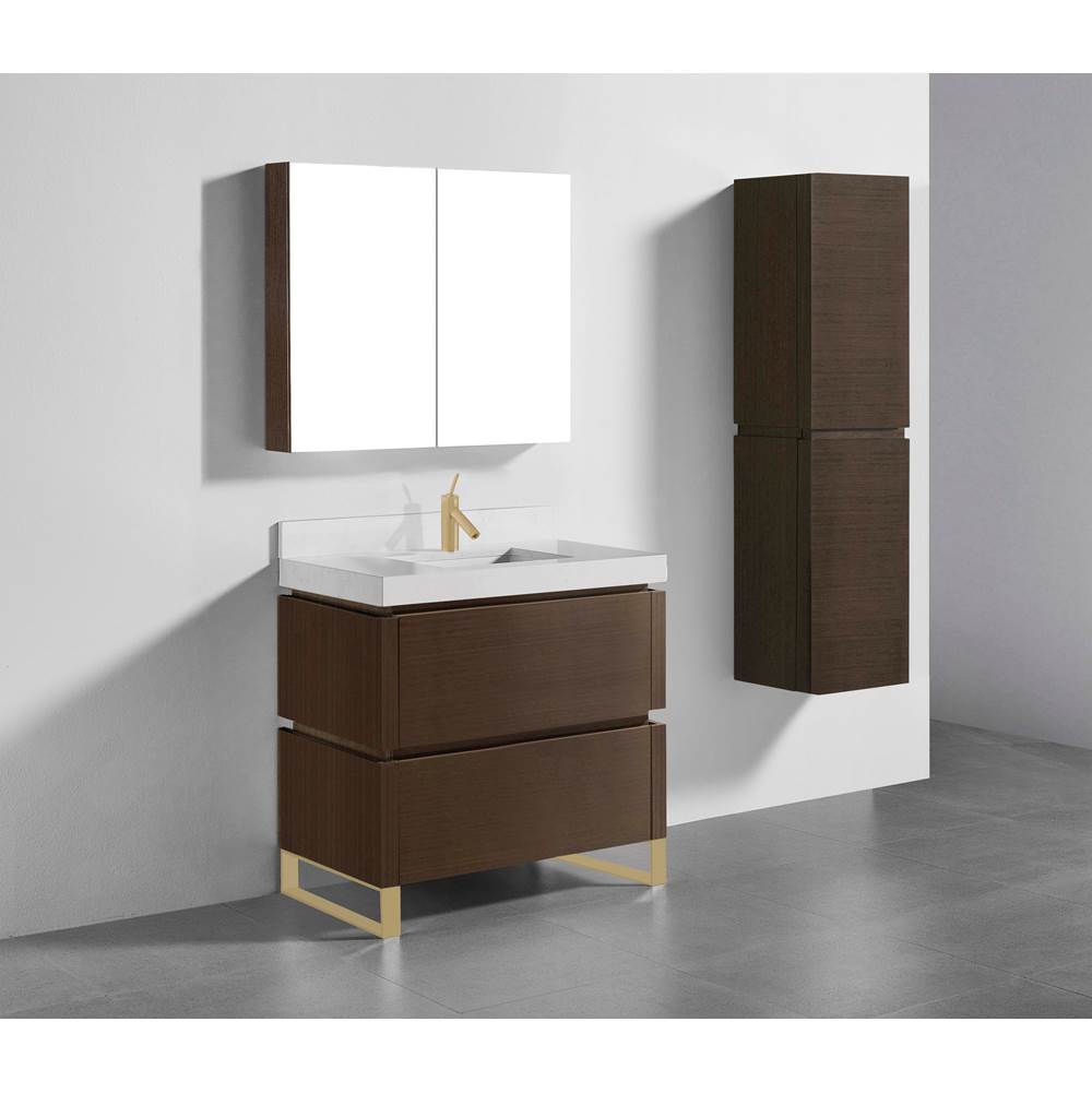 Madeli - Madeli Metro 36'' Free Standing Vanity in Walnut/HW: Satin Brass(SB) - Walnut With Satin Brass